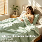 100% Cotton Summer Comforter,Ultra Soft Breathable Lightweight Quilt,Machine Washable for Hot Sleepers&Travel. (Green, XXXL(78''×91'')) - Image 2