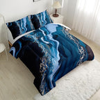 Nttopship Blue Marble Comforter Set Queen Size Deep Blue Marble Bedding Set Soft Microfiber Minimalist Wind Comforter Sets 3 Pieces with 2 Pillowcases - Image 3