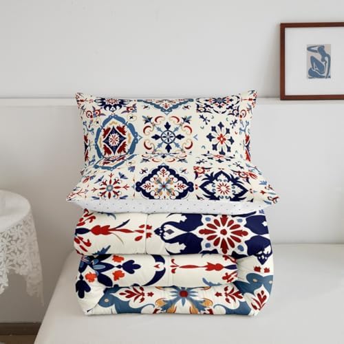 Erosebridal Mexican Style Twin Bedding Set,Colorful Talavera Tile Comforter Set for Kids Adults,Retro Vintage Floral Duvet Insert,Ethnic Mexico Aesthetic Bedroom Decor with 1 Pillowcase - Image 7