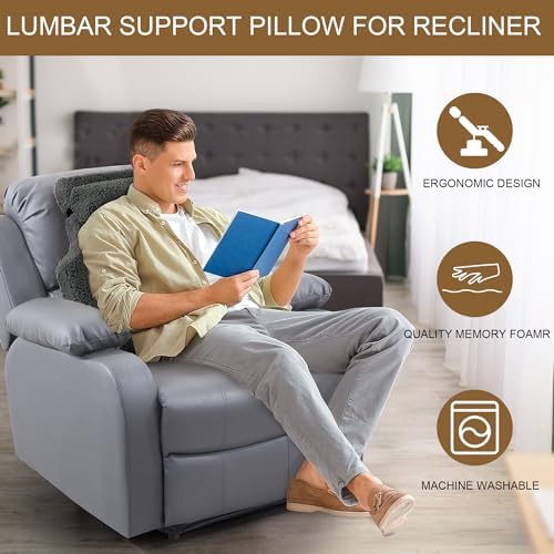 HOMBYS Sherpa Fleece Lumbar Support Pillow with Headrest for Recliner,Memory Foam Recliner Chair Cushion for Back Pain,Big High Back Support for Recliner with Chair Headrest for Elderly (Grey) - Image 4