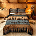 Happy Camping Comforter Set Full Camper Quilt Bedding For Kids Adults,Rv Accessories Comforter For Travel Trailers Rustic Farmhouse Wooden Board Duvet Set Mountain Pine Trees Decor,2 Pillow Cases by Erosebridal