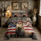 American Flag Deer Comforter Set Twin Size, Kids Boys Room Decor Brown Wildlife Animal and Trees Theme Bedding Comforters, Colorful USA Flag Print Natural Duvet Set with 1 Pillowcase, Soft by CastleFairy