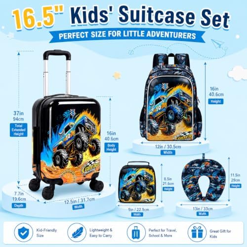 5PCS Kids Luggage Boys Suitcase Set, 16" Hardside Carry-on Truck - Image 5