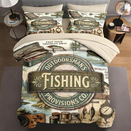 WeCozy Queen Comforter Set with Sheets, 7 Pieces Fishing Vintage Bedding by WeCozyHomeDecor