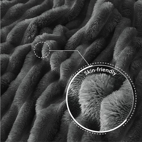 Exclusivo Mezcla Striped California King Fleece Bed Blanket, Grey - Image 6