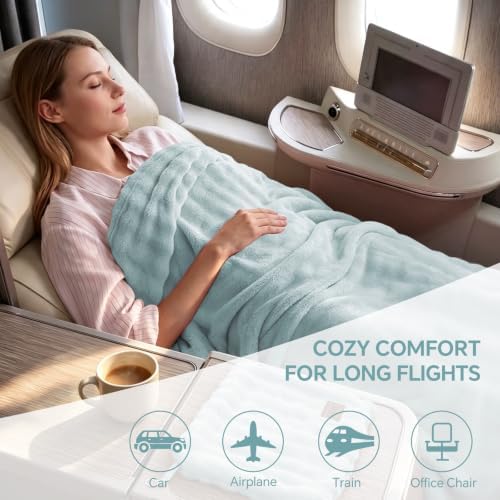 BEDELITE Travel Blanket with Bag, Bubble Blanket for Airplane 65"x40", Blue - Image 6