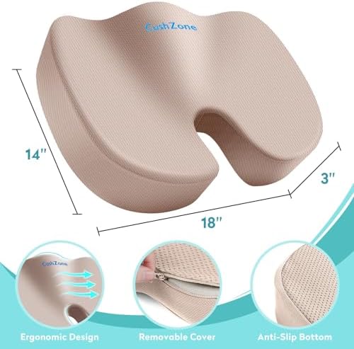 Gel Seat Cushion, Cooling Memory Foam Cushion for Office Chair, Khaki - Image 3