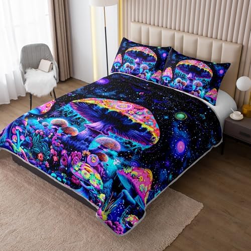 HOSIMA Mushroom King Quilt,Fantasy Galaxy Bedspread with 2 Pillowcases. - Image 2