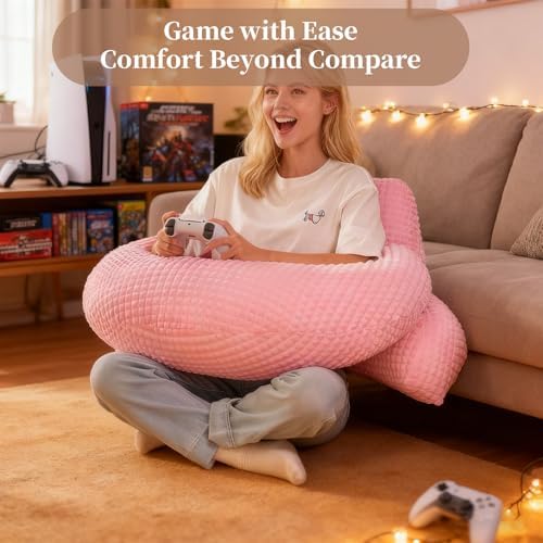 19" Reading Pillow for Bed,U Shaped Arm & Elbow Support,Pink Flannel - Image 2