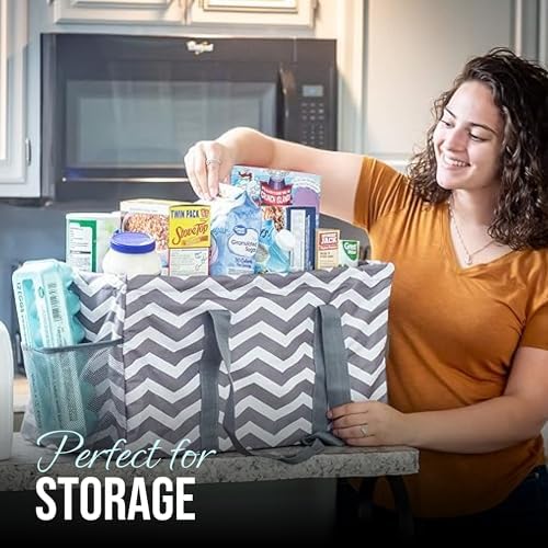 Extra Large Utility Tote Bag - Oversized Collapsible Beach Bag - Chevron Gray - Image 2