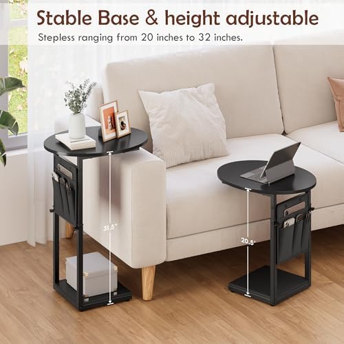 Vagusicc C Shaped End Table, Adjustable Height Small Side Table for Couch and Recliner, 32" Tall Couch Side Table Slide Under Sofa Tray Desk with Storage Bag for Living Room and Bedroom, Black - Image 4