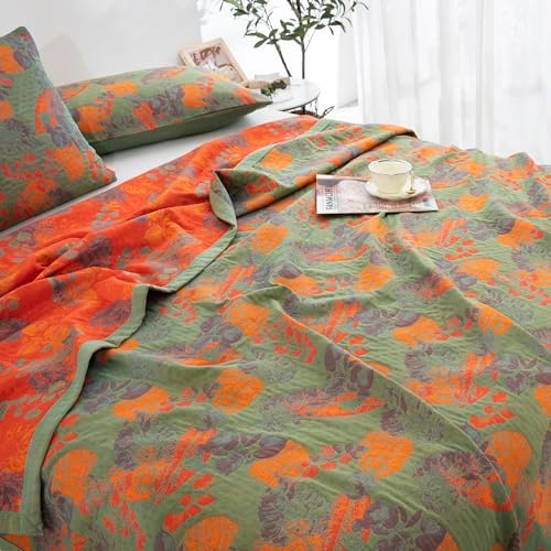 100% Cotton Muslin Blanket Jacquard Ginkgo Leaf Floral Pattern Quilt, Soft Bed Cover Lightweight Breathable Gauzy Reversible Bedspread Coverlet Bedding Full/Queen(78"x94"), No Pillow Sham - Image 4