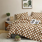 Luxlovery Brown and White Plaid Comforter Set Full Cream Brown Checker Bedding Comforter Rust Brown Abstract Buffalo Blanket Quilts Geometric Soft Cozy Chessboard Grid Bedding Comforter Set - Image 6
