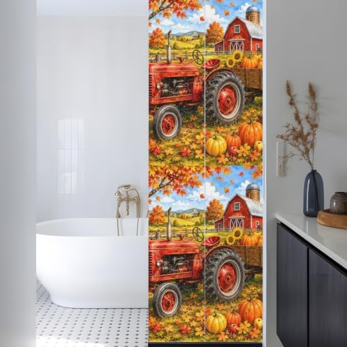 Window Privacy Film Frosted, Orange Fall Pumpkins Reusable Static Cling Window Tints, Thanksgiving Farmhouse Maple Leaves Heat Control Windows Films for Offices, Balcony, 29.5 x 118 Inches - Image 3