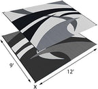 Stylish Camping Outdoor Patio / RV Camping Mat - Swirl (Black/White, 9-Feet x 12-Feet) - Image 2