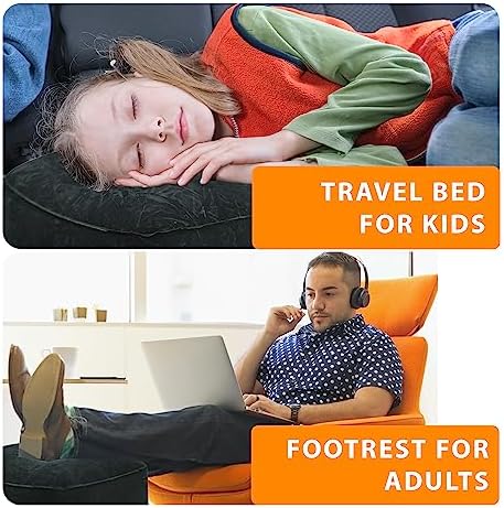 Inflatable Travel Foot Rest Pillow - Adjustable Leg Rest for Airplane, Car, Train, Home & Office, Comfortable Seat Extender for Kids - Black - Image 2