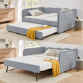3 in 1 Full Daybed with Pop Up Trundle, Convertible Gingham Upholstered Sofa Bed with Side Storage Pockets, Extendable Guest Bed Frame for Teens Adults Bedroom Living Room, Dark Blue by KrenzhHome