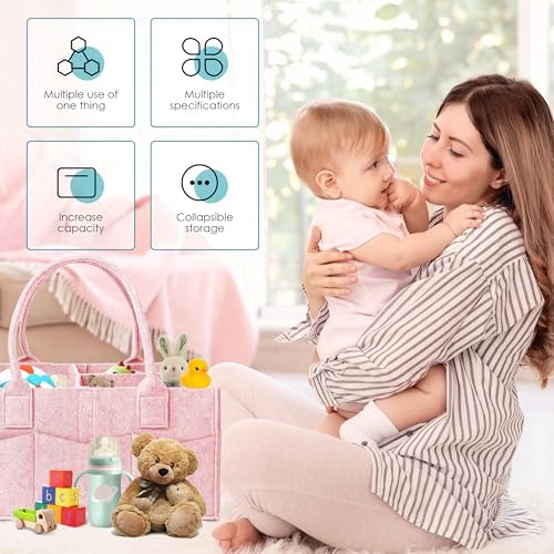 Cute Castle 2 Pack Diaper Caddy Organizer - Portable Baby Caddy Organizer with Handle, Nursery Storage Bin and Car Organizer for Girls, Boys - Baby Gift Basket - Pink, Large - Image 3