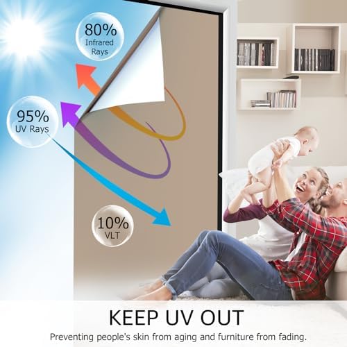 HIDBEA One Way Mirror Window Film, Brown Silver, 35.4 x 78.7 Inch - Image 2