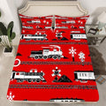 Erosebridal Boys Train Full Bed Sheets Cartoon Car Toddler Bedding Set, Traffic Transportation Track Fitted Sheet for Kids Vintage Steam Engine Railway Decor Sheets Room 3Pcs, Red White Black by Erosebridal