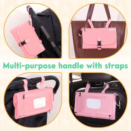 Kopi Baby Portable Diaper Changing Pad with Wipes Pocket, Premium Pink - Image 3