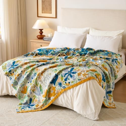 Boho Throw Blanket, 100% Soft Cotton Floral Quilt, Twin 60"x 80" - Image 7