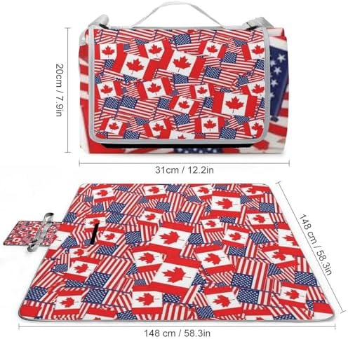 Large Outdoor Picnic Blanket Canadian American Flag Pattern Foldable Beach Blanket Waterproof SandProof Family Picnic Mat - Image 2