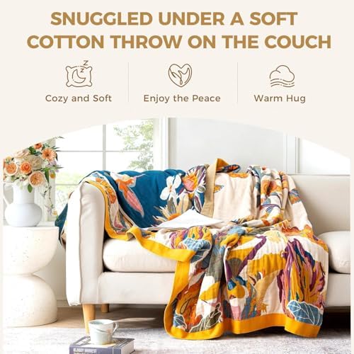 LUTBM King Throw Blanket for Bed -100% Cotton Soft Boho Fall Blankets - Image 4
