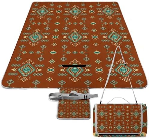 Family Outdoor Waterproof Picnic Blankets Red Western Southwest Santa Tribal Native Desert Portable Foldable Beach Blanket Sandproof Sand Mat by Unknown