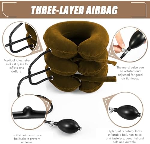Jaximy Neck Stretcher, Cervical Traction Device, Neck Traction Device, Neck Pain Relief, Adjustable Inflatable Neck Brace & Neck Stretcher, Neck Decompression Home Use (Khaki Brown) - Image 5
