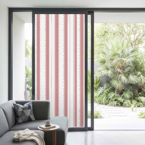 Window Privacy Film Frosted, Pink Red Striped Non-Adhesive Static Cling Window Tint, Farmhouse Vertical Stripes Geometric Insulated Windows Frosted Films for Living Room, 35.4 x 78.7 Inches - Image 2