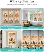 Window Privacy Film Frosted, Thanksgiving Fall Non-Adhesive Static Cling Window Tint, Gnomes Pumpkin Flower Maple Leaf Plaid Insulated Windows Frosted Films for Living Room, 35.4 x 78.7 Inches - Image 7