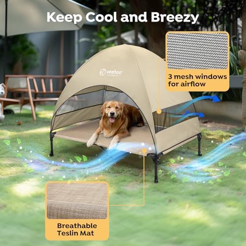 Veehoo Outdoor Dog Bed with Canopy, Cooling Elevated Dog Shade for Outside - Image 3