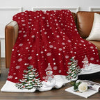 Christmas Snowman Throw Blanket, Winter Xmas Trees Fluffy Soft Blankets for Couch Bed Travel, Snowflakes Red Plush Microfiber Striped Flannel Blankets, Lightweight Sofa Blankets 40"x60" - Image 2