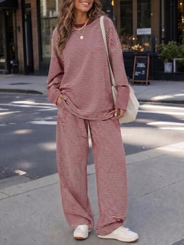 Women's 2 Piece Striped Lounge Set Wide Leg Pants Matching Pajamas Set - Image 2