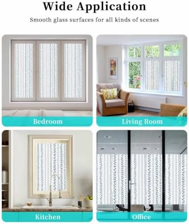 Window Privacy Film Frosted, Modern Minimalist Static Cling Door Window Covering, Light Blue Rustic Leaves Stripes UV Blocking Windows Film for Office, Hotel, Bedroom, 29.5 x 78.7 Inches - Image 7