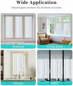Window Privacy Film Frosted, Modern Minimalist Reusable Static Cling Window Tints, Light Blue Rustic Leaves Stripes Heat Control Windows Films for Offices, Balcony, 29.5 x 118 Inches - Image 7