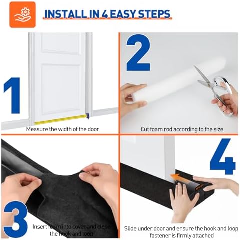 MAGZO Under Door Draft Stopper, 36 Inch Adjustable Door Gap Filler, Black - Image 4