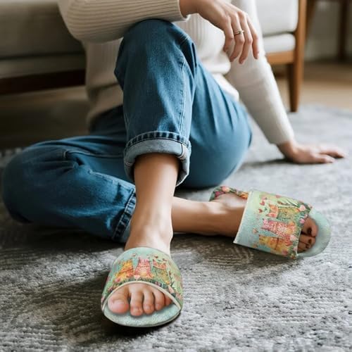 Jeiento Animal Cat Pattern Slippers for Women Lady Open Toe Slippers Soft Cushion Slip Resistant Spa Slipper for Hotel,Cozy Home Shoes - Image 2