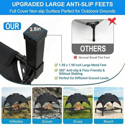 Elevated Dog Bed with Canopy Raised Pet Cot for Large Dogs, Outdoor Dog Cot with Removable Sun Shade Tent, Breathable Mesh Portable Dogs Cot for Camping, Beach, Backyard, Outdoor Use - Image 4