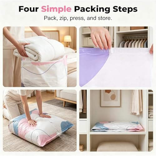 No Pump Vacuum Storage Bags, 2026 Upgrade 3D Cube Space Saving Large-Capacity Vacuum Bags, No Pump Needed Press and Seal Compression Bag for Comforters, Blankets, Clothes, Travel (4PCS,19.6 * 27.5) - Image 5
