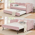 3 in 1 Twin to King Daybed, Gingham Upholstered Daybed with Pop Up Trundle, Convertible Sofa Bed with Side Storage Pockets, Extendable Guest Bed Frame for Teens Adults Bedroom Living Room, Pink by KrenzhHome
