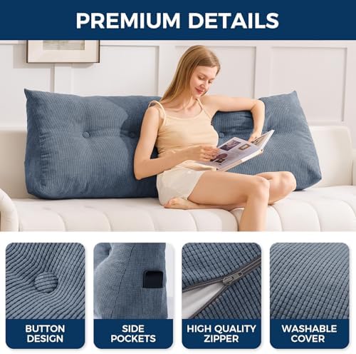 IASEAHK Headboard Pillow Twin, Wedge Pillow Headboard, Navy Blue - Image 6