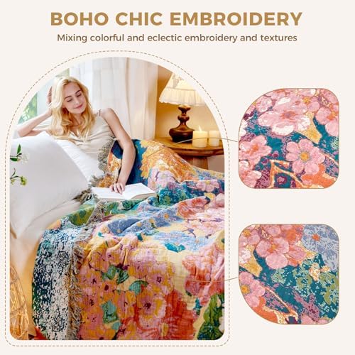 LUTBM Boho Throw Blanket for Couch 50"x60", Cotton Decorative Bed Throws - Image 3