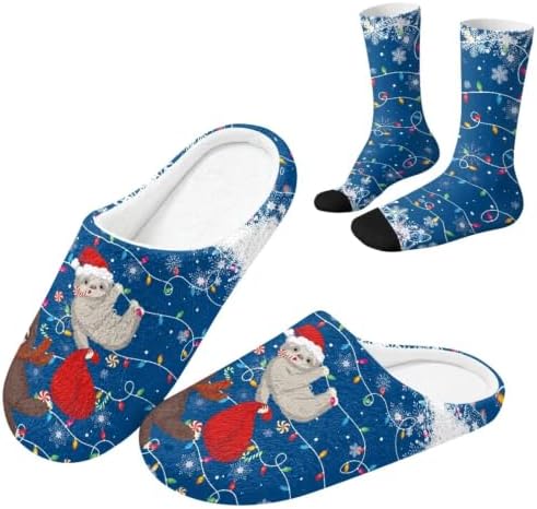 House Slipper and Socks Set for Women Warm Comfy Fuzzy Slipper with Crew Socks Plush Fuzzy Slippers for Indoor by Baxinh