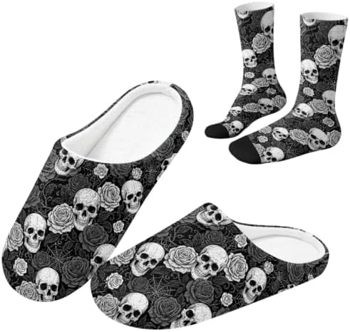 Jeiento Fuzzy Slippers and Sock Set Women's Warm Cozy Memory Foam House Shoes Soft Slip-on Slides by Jeiento