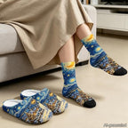 Womens Cozy Furry House Slippers Mid Crew Socks Indoor Outdoor - Image 4