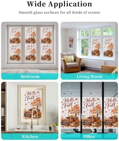 Window Privacy Film Frosted, Thanksgiving Non-Adhesive Static Cling Window Tint, Fall Orange Car Pumpkin Maple Wood Grain Insulated Windows Frosted Films for Living Room, 35.4 x 78.7 Inches - Image 7