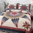 vctops Vintage Star Patchwork Cotton Bedspread Quilt Set (Navy,Queen) - Image 4
