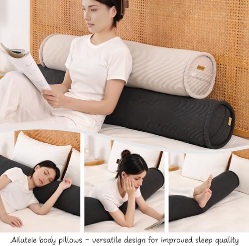 Cuddle Pillow – Corduroy Long Body Pillow for Adults, Cozy Bolster Pillow for Bed, Soft & Supportive for Relaxing Sleep,59 x 7.87 Inches,Lamp Black - Image 6
